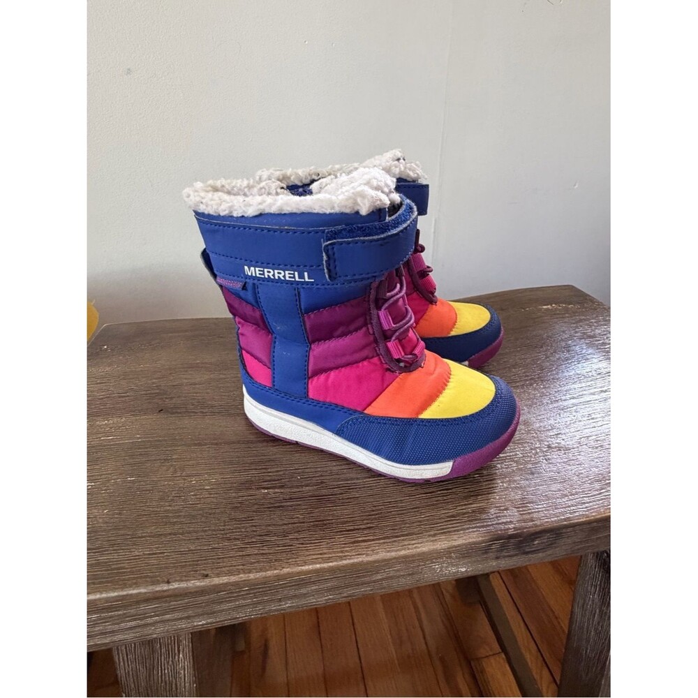 Merrell Kids Blue Pink Orange Yellow Rainbow Snow Boots size 7